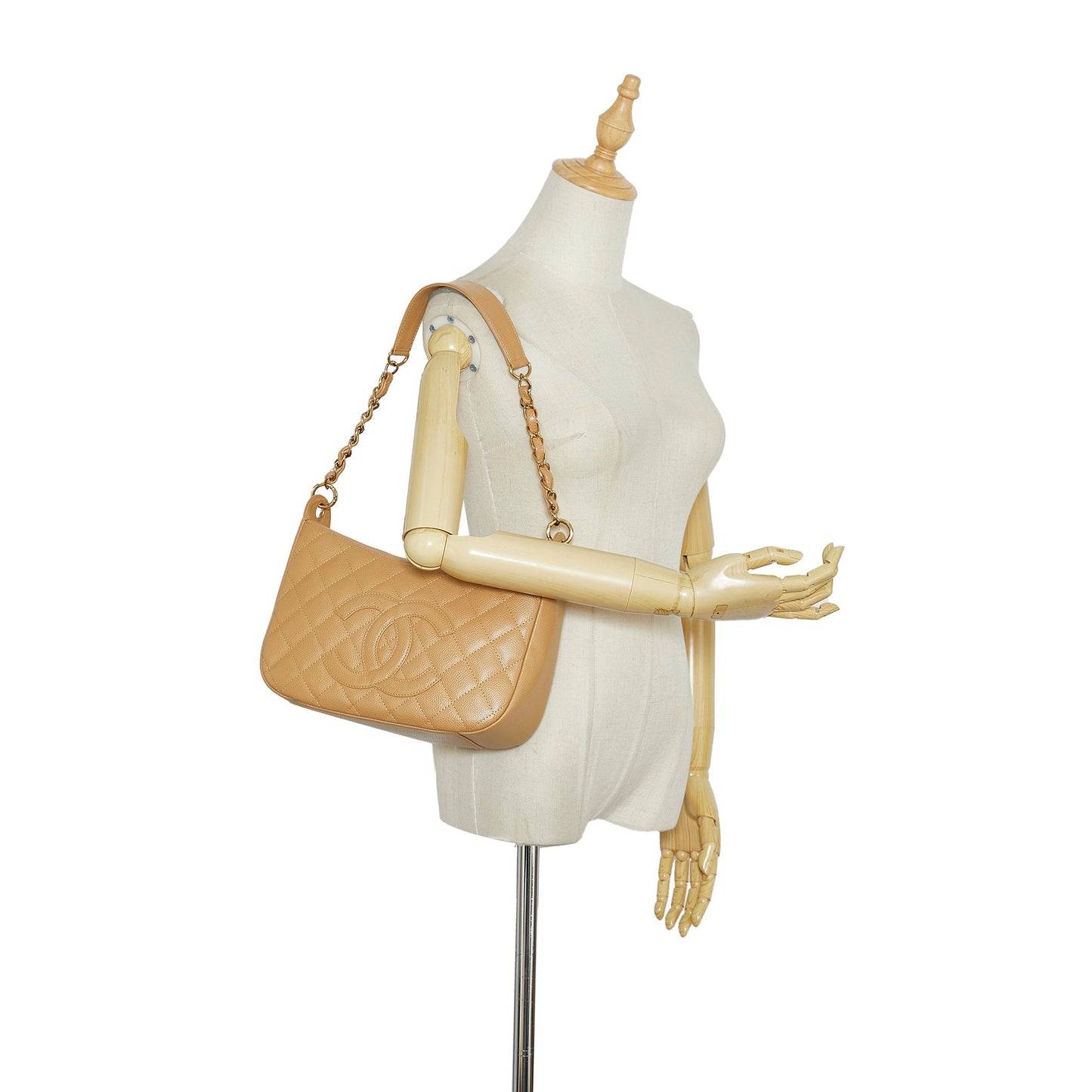 Chanel CC Timeless Shoulder Bag Large Beige Caviar Gold