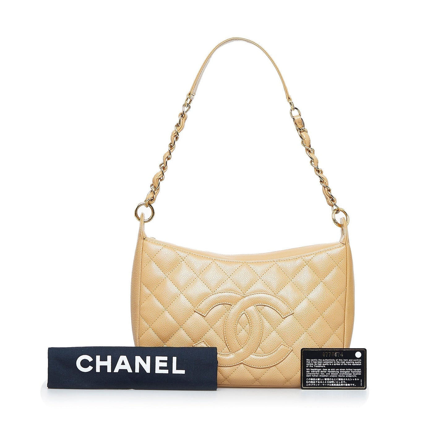 Chanel CC Timeless Shoulder Bag Large Beige Caviar Gold