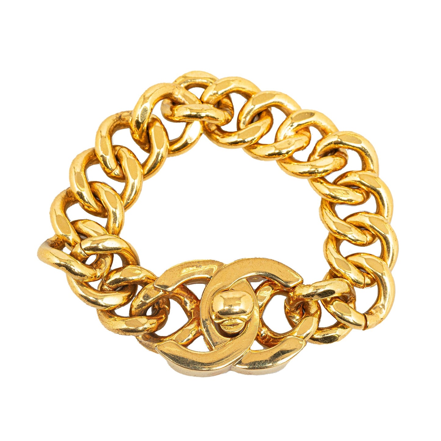 Gold Chanel CC Turnlock Chain Bracelet
