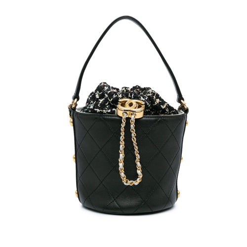 Chanel Sac Small CC Calfskin and Tweed Drawstring Bucket Bag