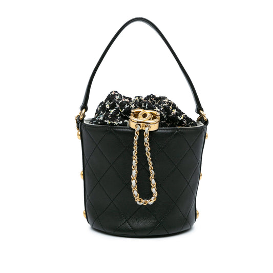 Chanel Sac Small CC Calfskin and Tweed Drawstring Bucket Bag