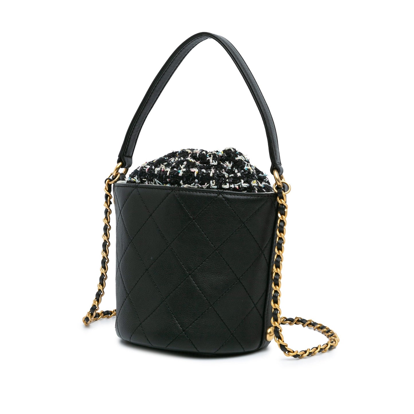 Chanel Sac Small CC Calfskin and Tweed Drawstring Bucket Bag