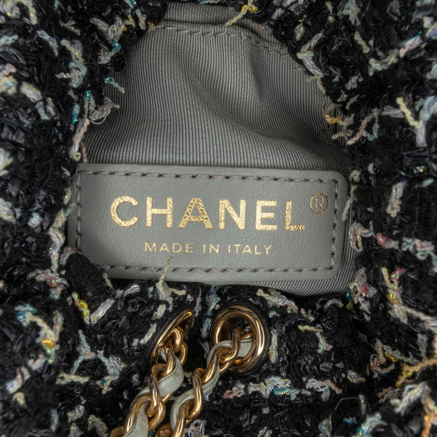 Chanel Sac Small CC Calfskin and Tweed Drawstring Bucket Bag