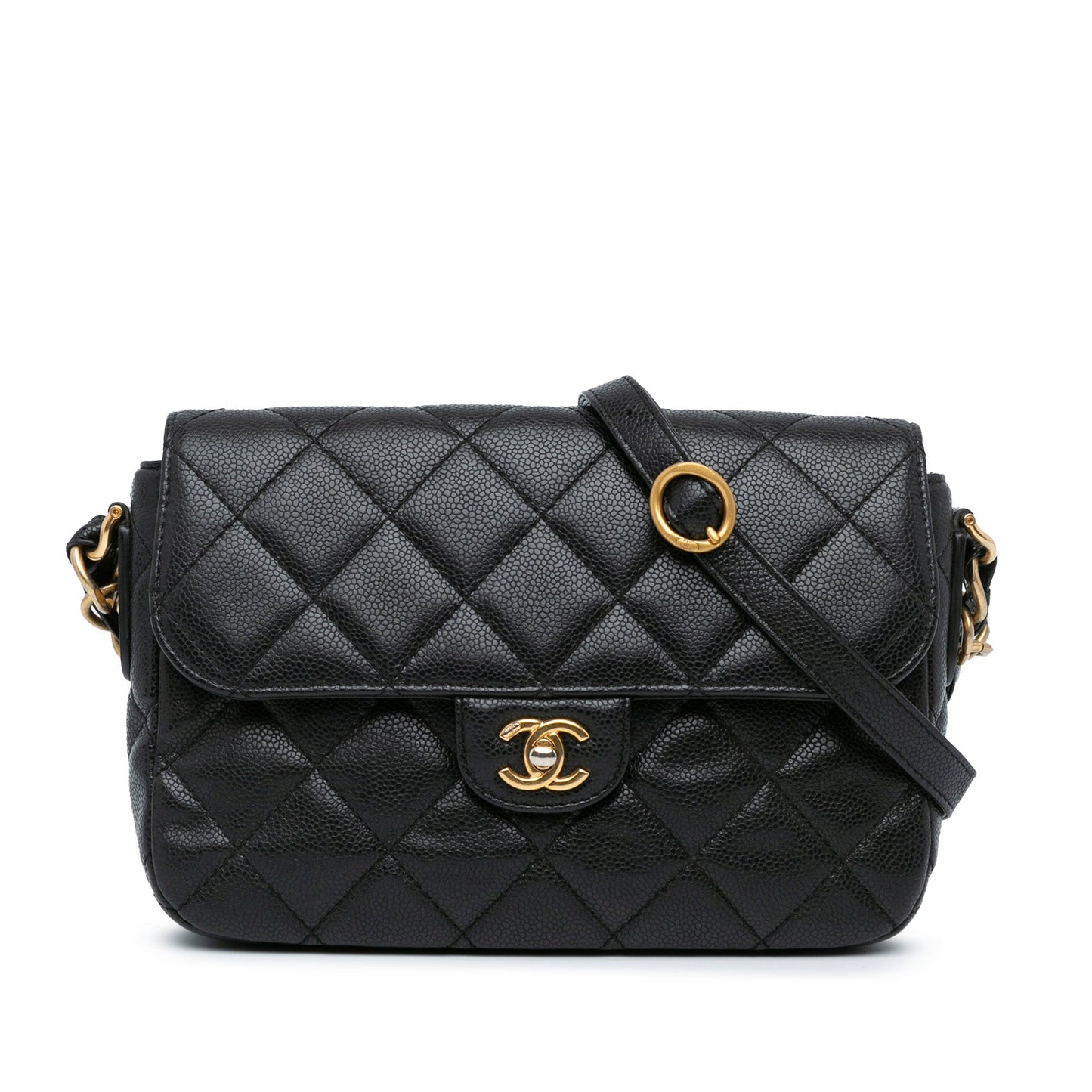 Black Chanel Quilted Caviar Single Flap Crossbody Bag