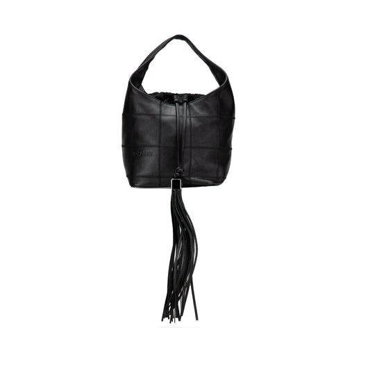 Black Chanel Calfskin Square Stitch Bucket Bag