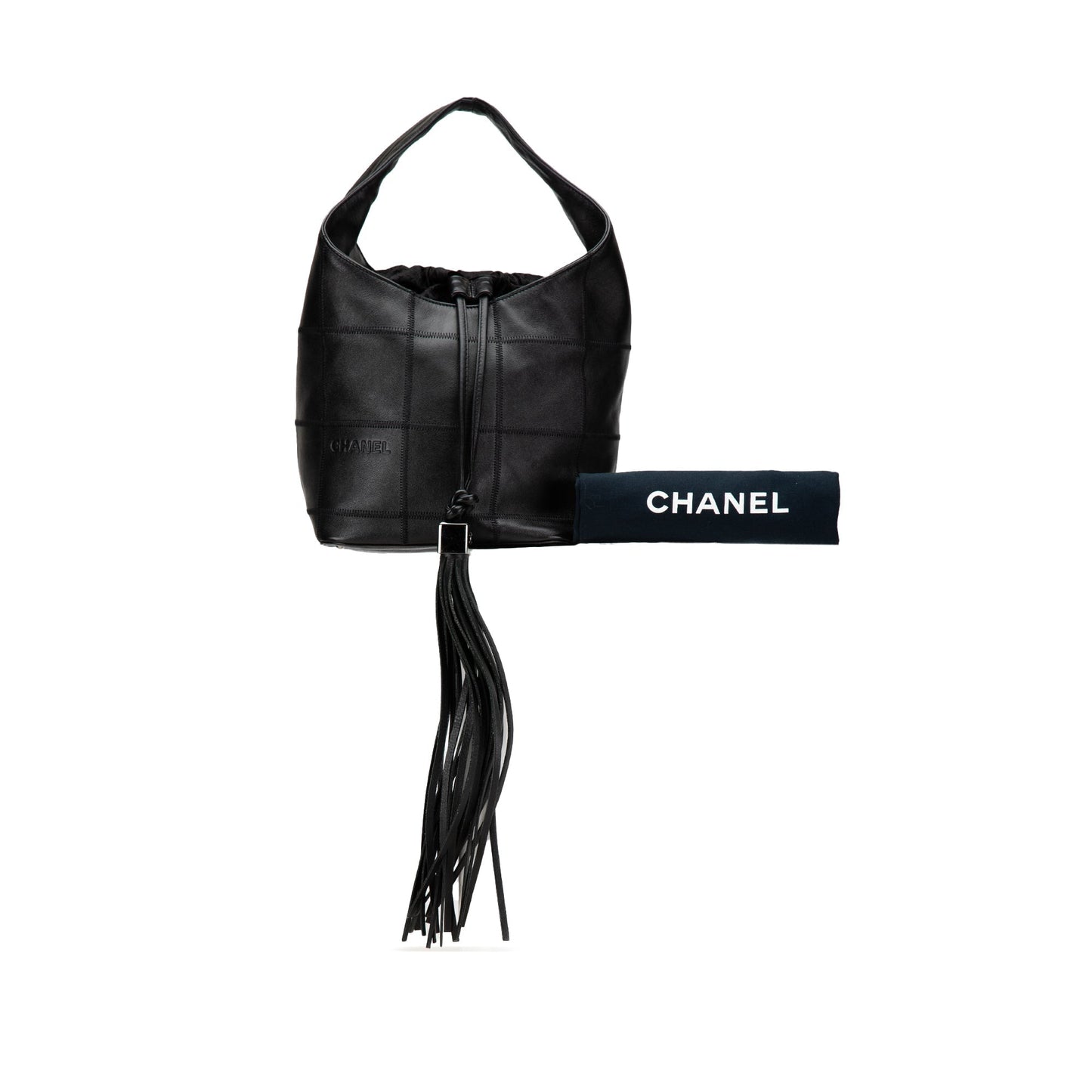 Black Chanel Calfskin Square Stitch Bucket Bag