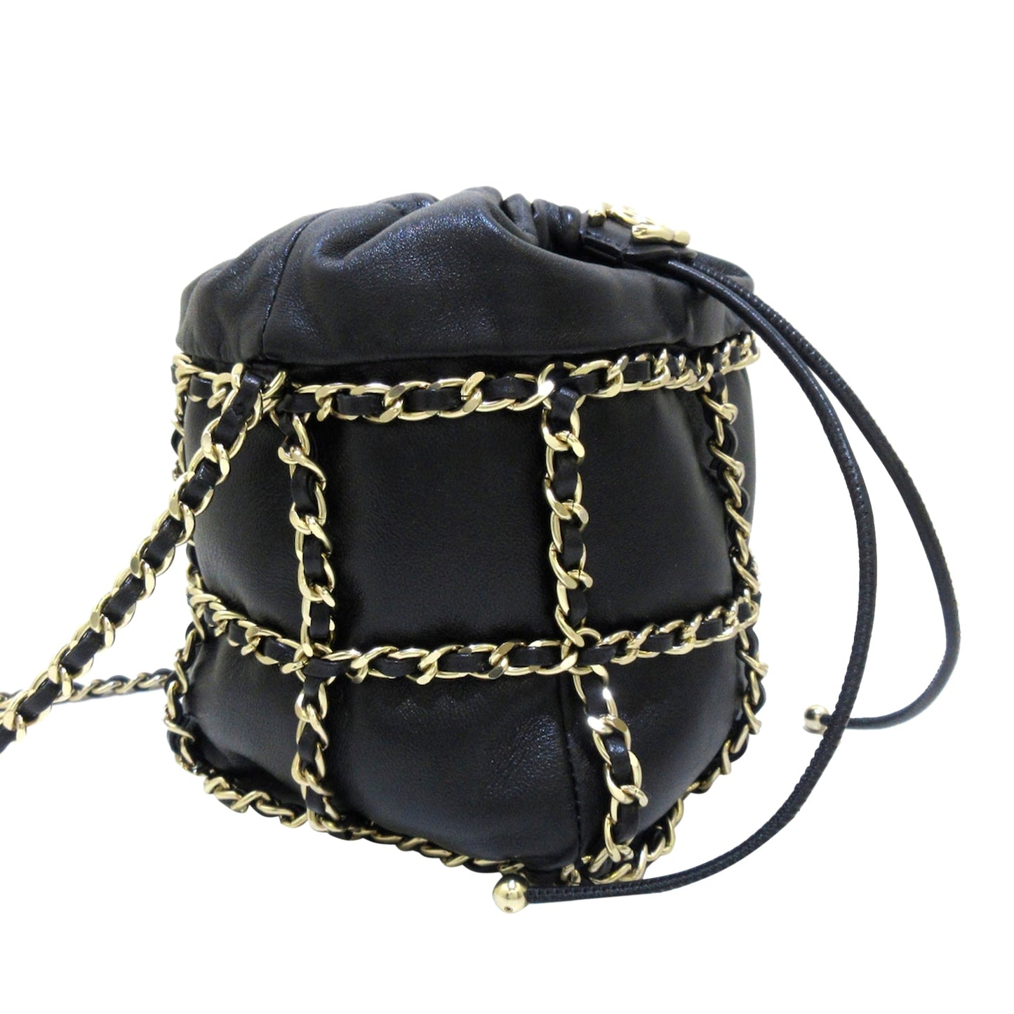 Black Chanel CC Chain Lambskin Leather Bucket Bag