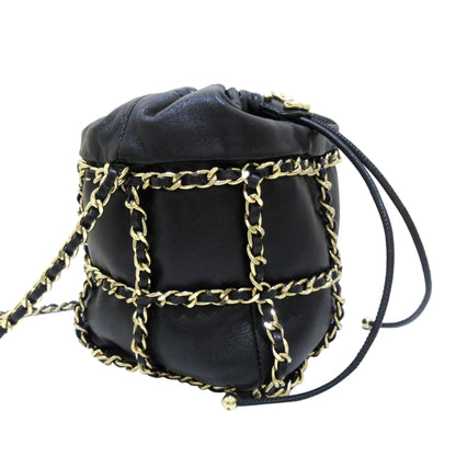 Black Chanel CC Chain Lambskin Leather Bucket Bag