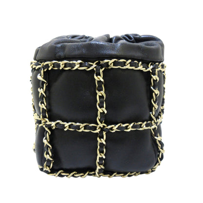 Black Chanel CC Chain Lambskin Leather Bucket Bag