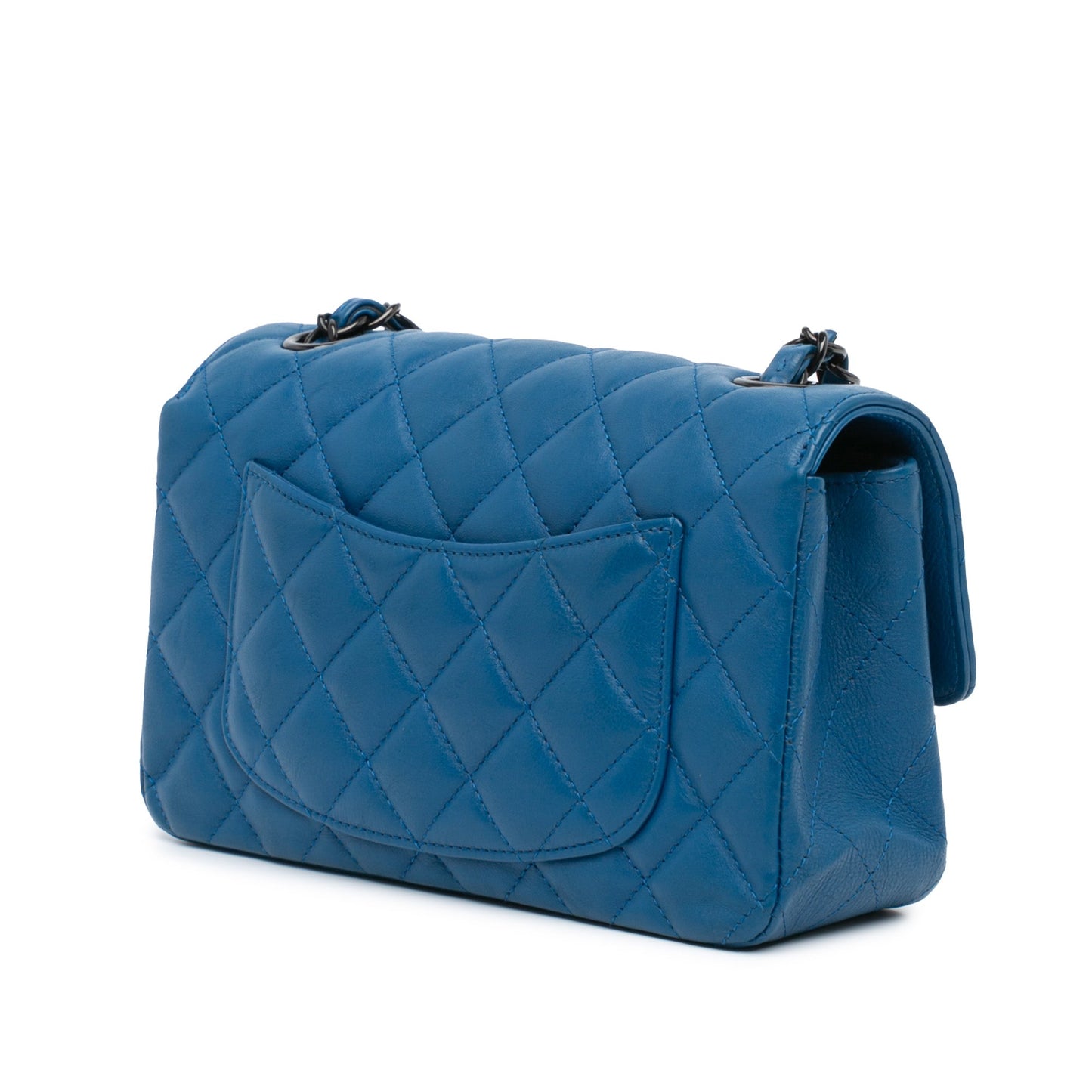 Blue Chanel Mini Rectangular Classic Lambskin Single Flap Crossbody Bag