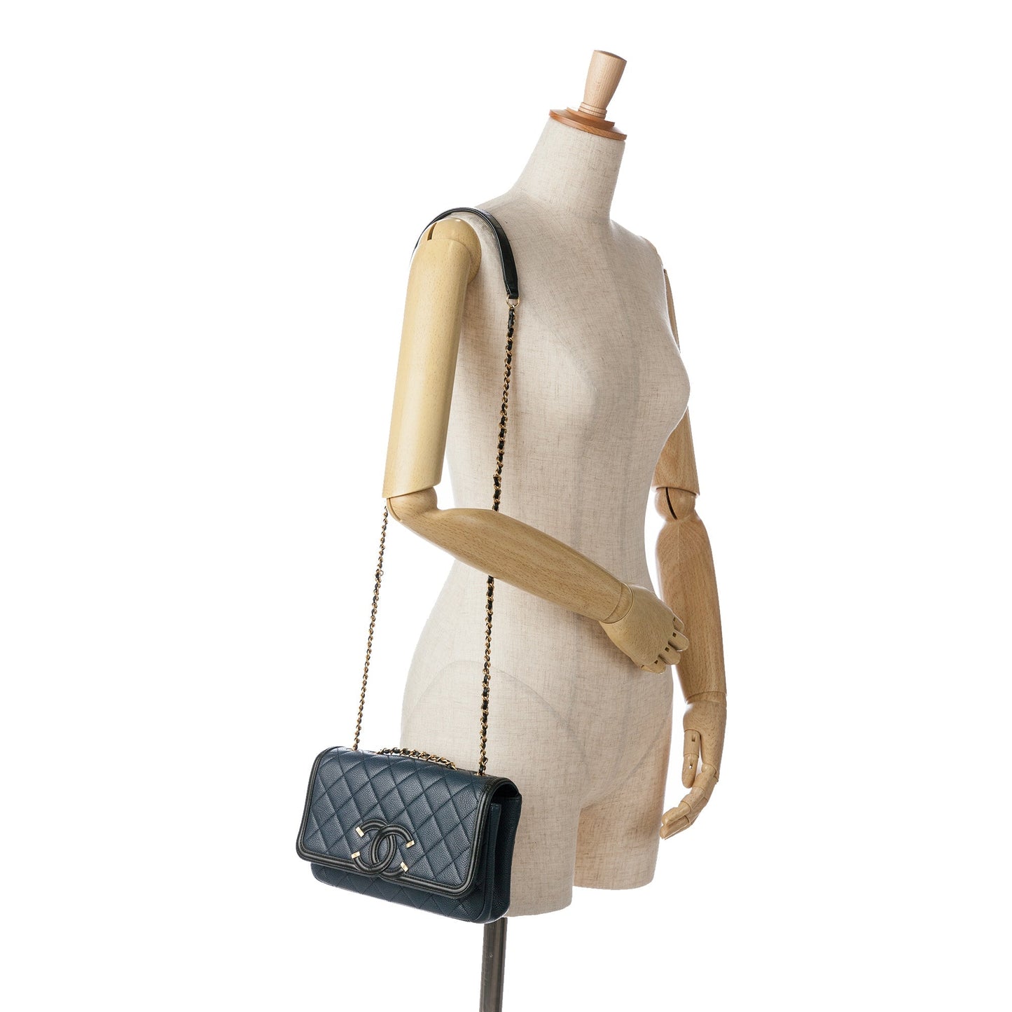 Blue Chanel Small Bicolor Caviar CC Filigree Flap Crossbody Bag