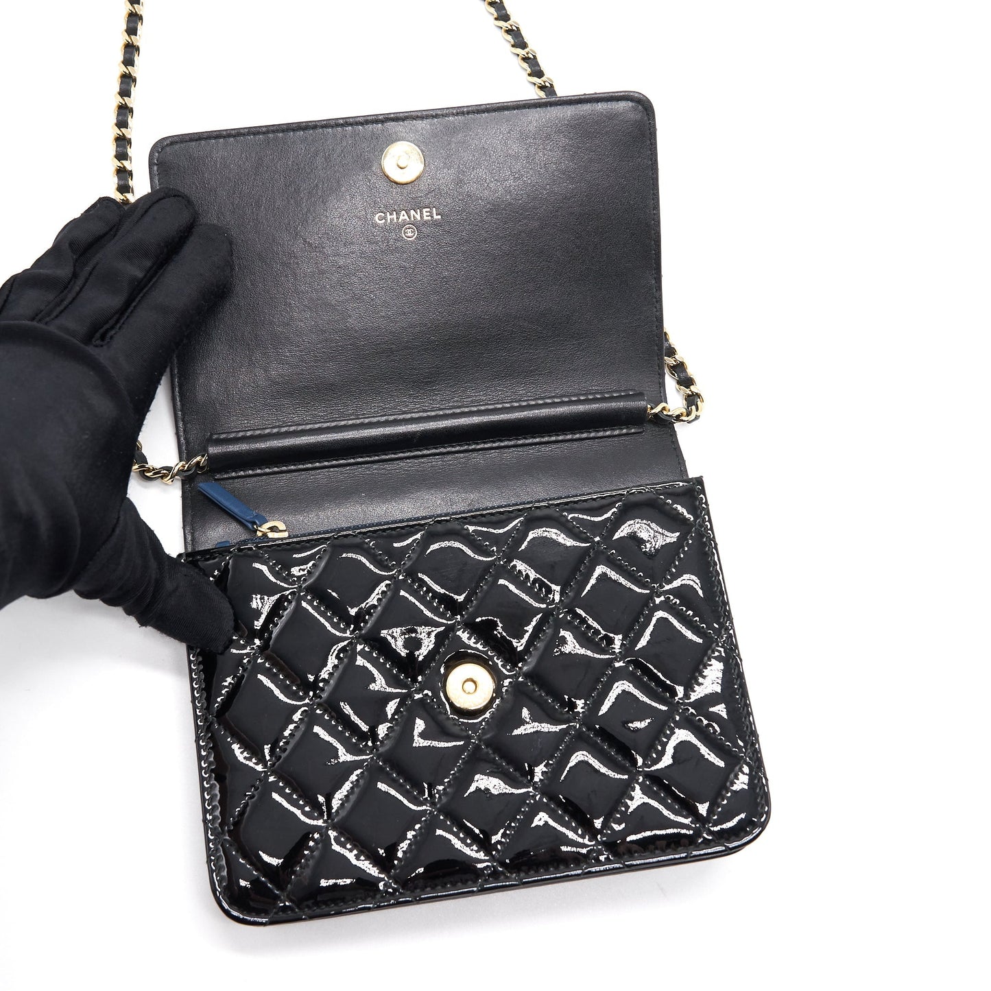 Chanel Square Wallet on Chain Patent Leather Black GHW