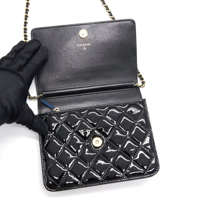 Chanel Square Wallet on Chain Patent Leather Black GHW