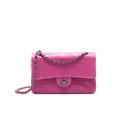Chanel Alligator Medium Classic Double Flap Bag Pink SHW