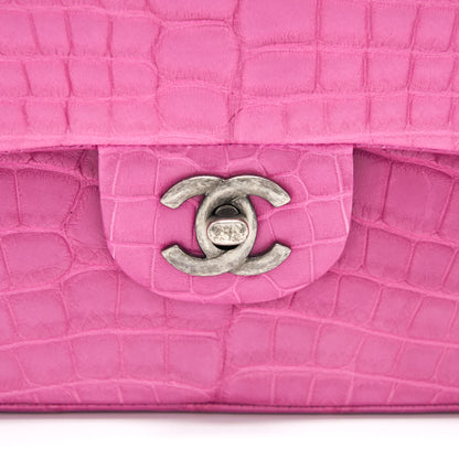 Chanel Alligator Medium Classic Double Flap Bag Pink SHW