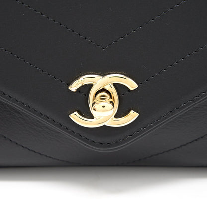 Chanel Calfskin Chevron Leather Chain Waist Bag Black GHW
