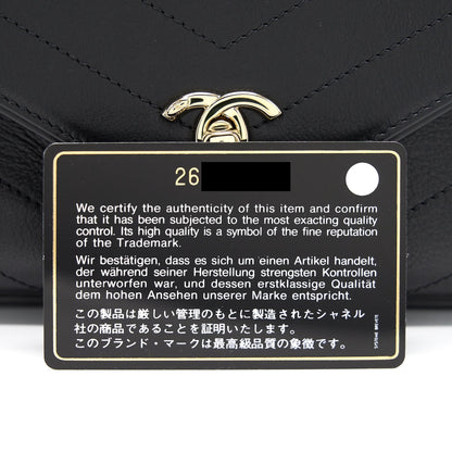 Chanel Calfskin Chevron Leather Chain Waist Bag Black GHW