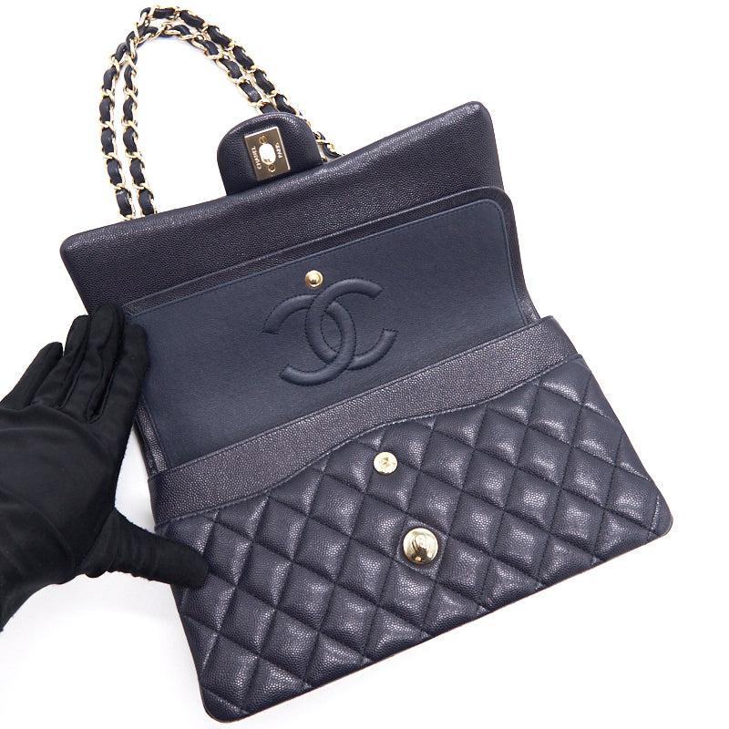 Chanel medium 25cm Classiccal double flap cavier Navy LGHW year 2020