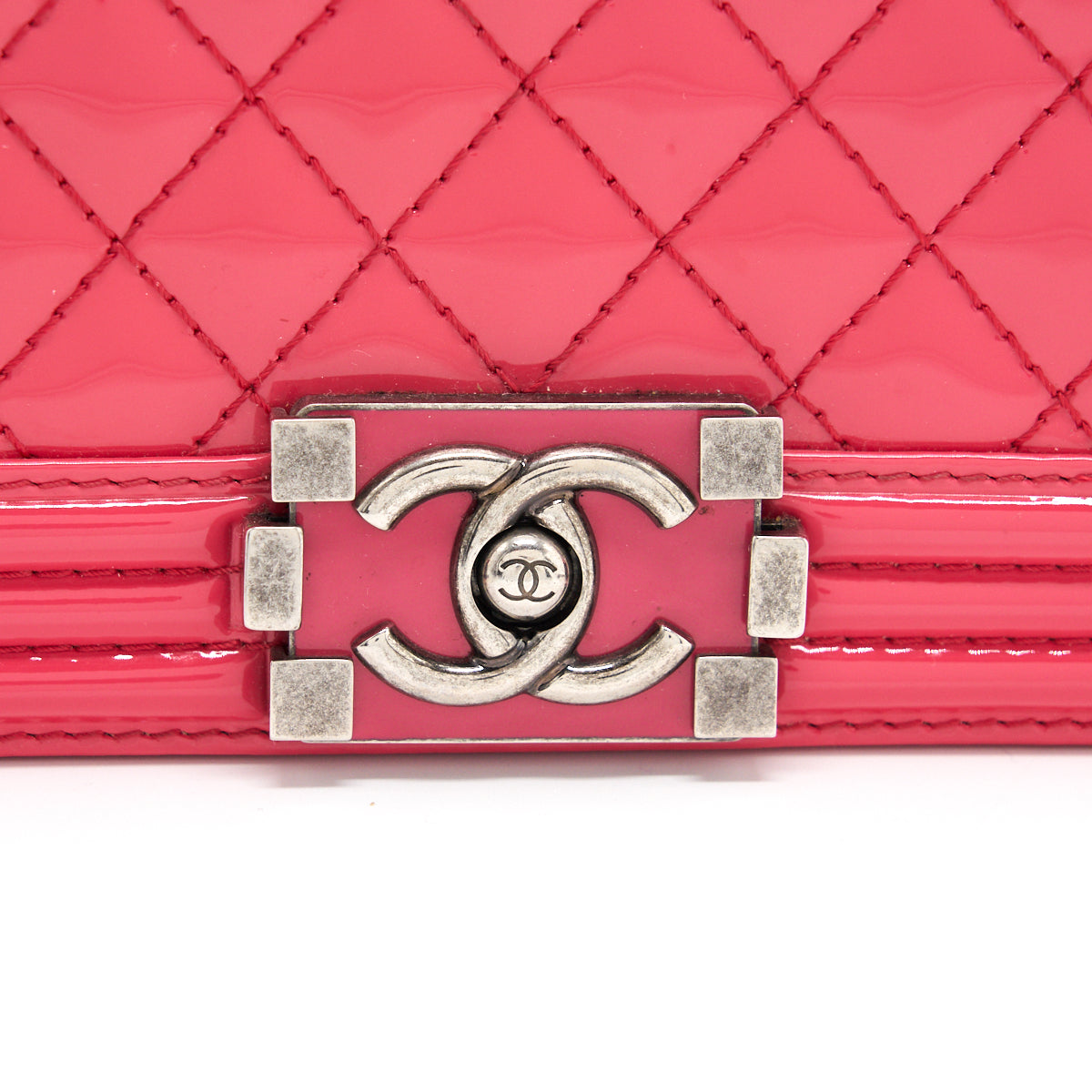 Chanel Small Leboy Patent Leather Pink Ruthenium Hardware