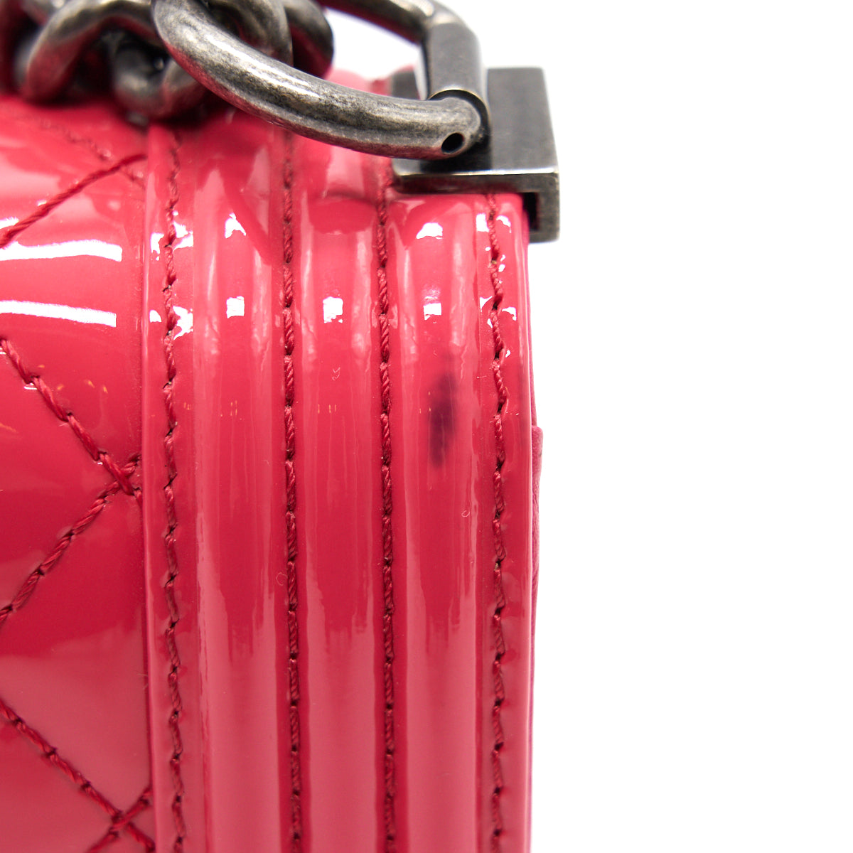 Chanel Small Leboy Patent Leather Pink Ruthenium Hardware