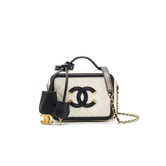 Chanel Caviar Small Vanity case black & white GHW