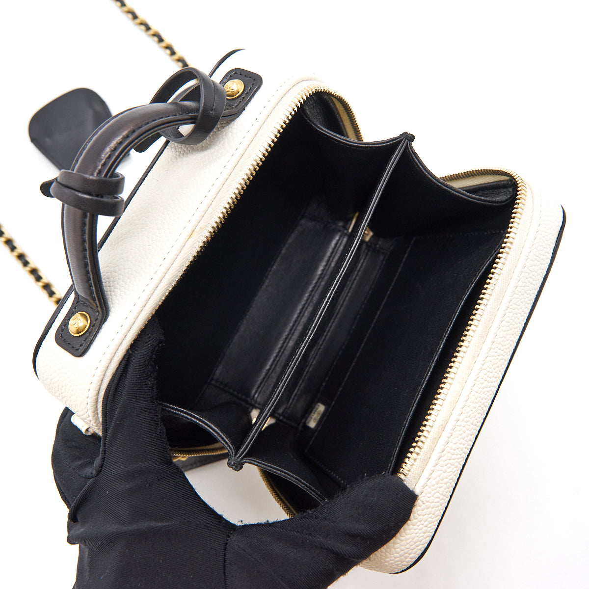 Chanel Caviar Small Vanity case black & white GHW