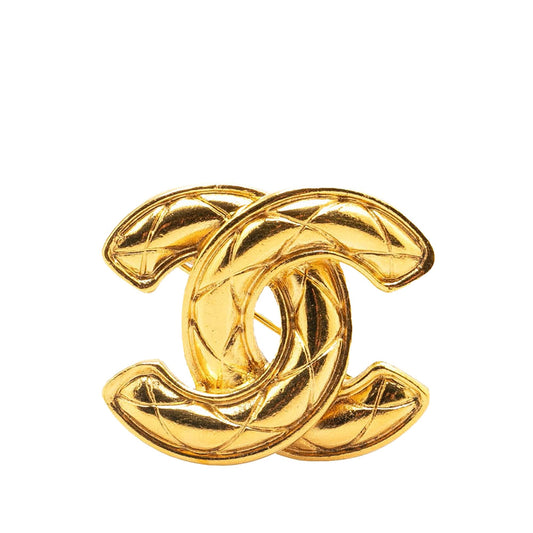 Gold Chanel Gold Plated CC Quilted Brooch