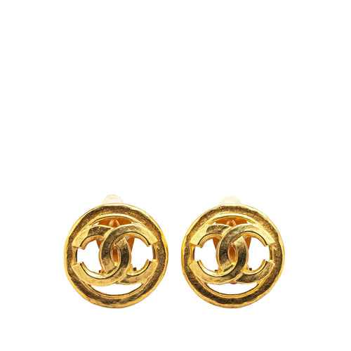 Gold Chanel Gold Plated CC Clip On Earrings