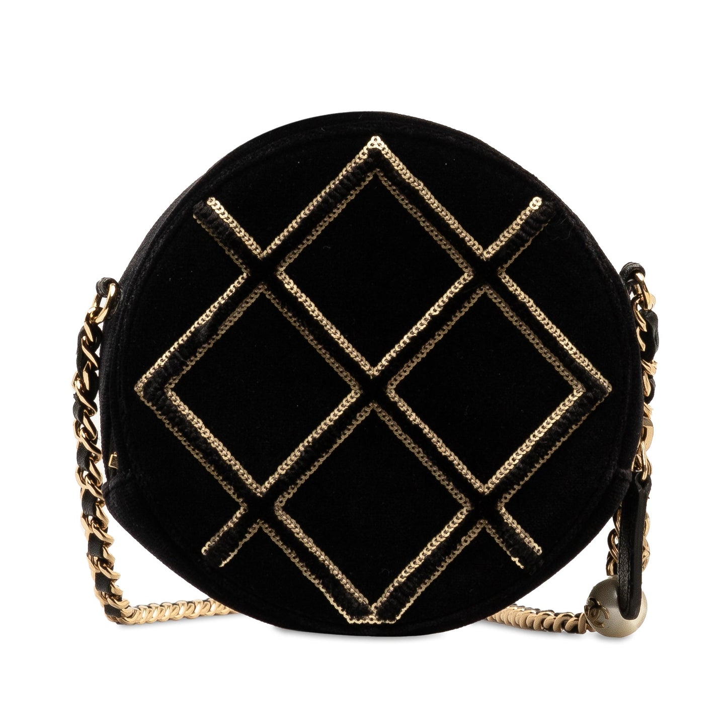 Black Chanel Velvet Pearl Sequin Round Crossbody