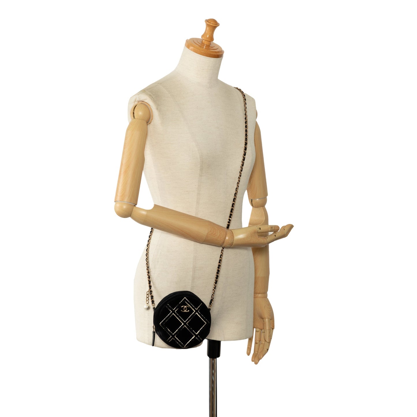 Black Chanel Velvet Pearl Sequin Round Crossbody