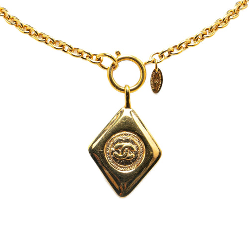 Gold Chanel Gold Plated CC Diamond Pendant Necklace