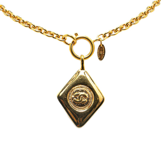 Gold Chanel Gold Plated CC Diamond Pendant Necklace