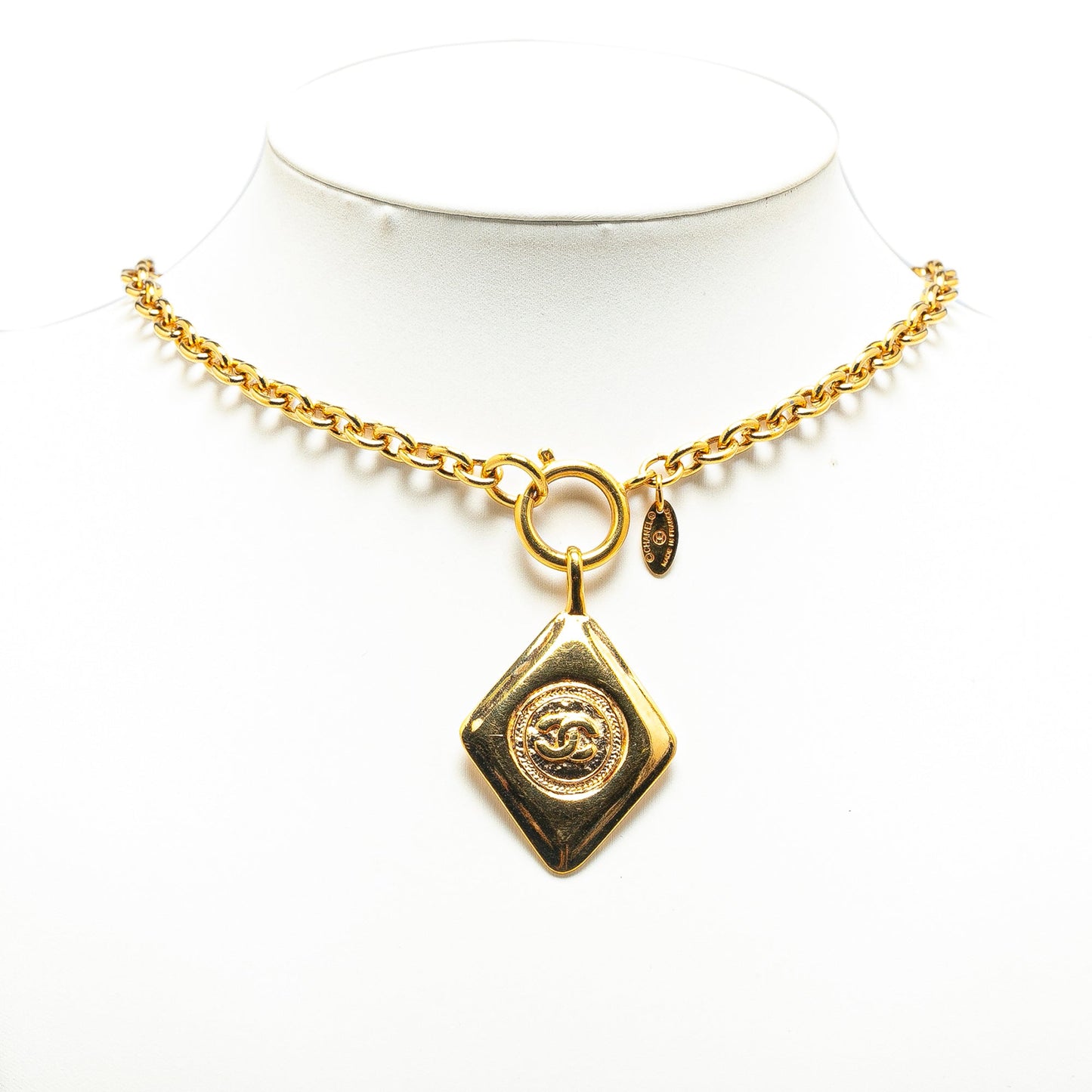 Gold Chanel Gold Plated CC Diamond Pendant Necklace