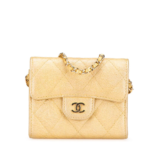 Chanel Sac CC Quilted Iridescent Caviar Flap Card Holder on Chain