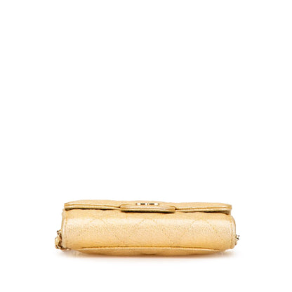Gold Chanel CC Quilted Iridescent Caviar Flap Card Holder on Chain Crossbody Bag
