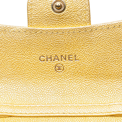 Gold Chanel CC Quilted Iridescent Caviar Flap Card Holder on Chain Crossbody Bag