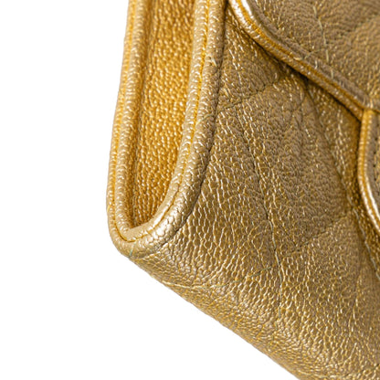 Gold Chanel CC Quilted Iridescent Caviar Flap Card Holder on Chain Crossbody Bag