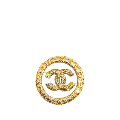 Gold Chanel Gold Plated CC Round Brooch