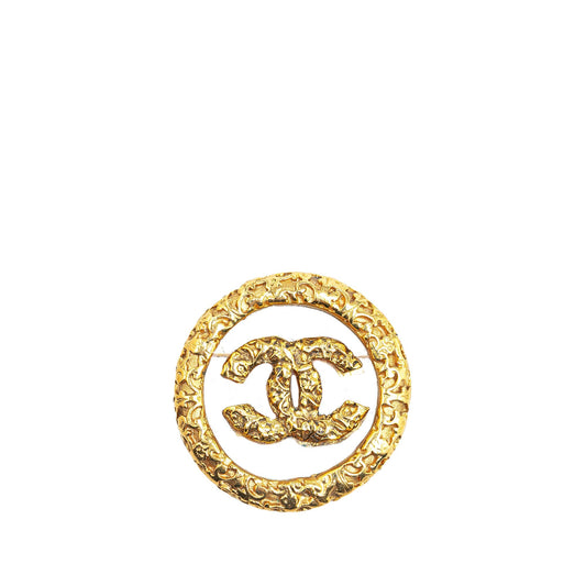 Gold Chanel Gold Plated CC Round Brooch