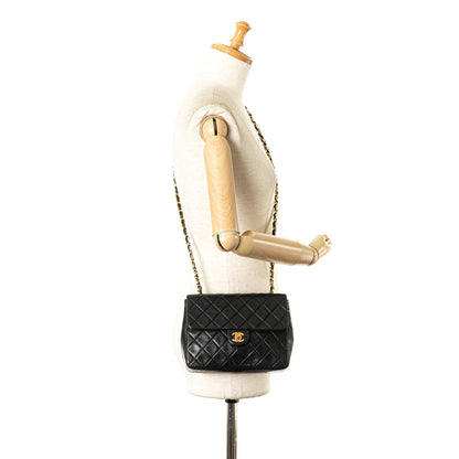 Black Chanel Mini Square Classic Lambskin Single Flap Crossbody Bag