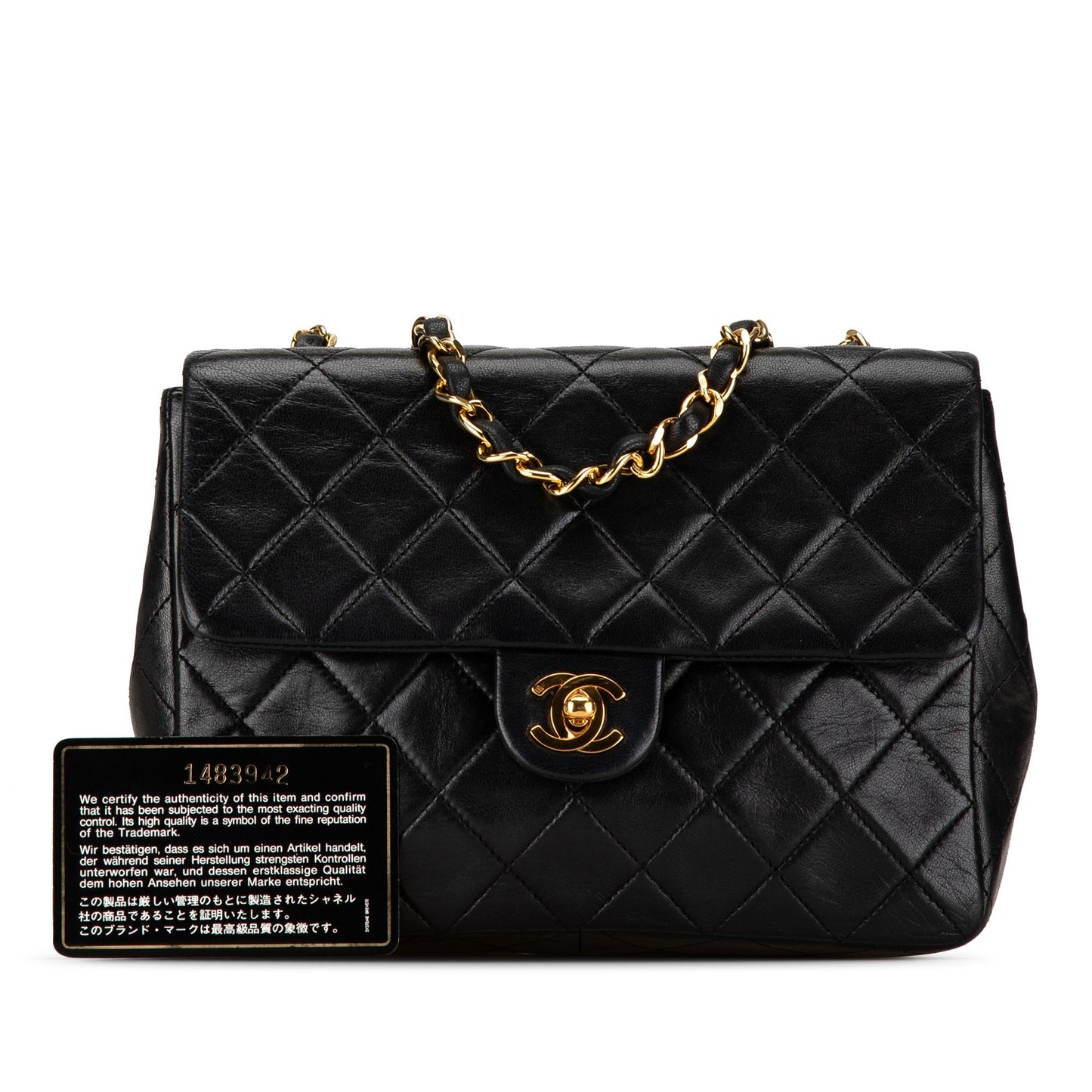 Black Chanel Mini Square Classic Lambskin Single Flap Crossbody Bag