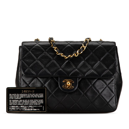 Black Chanel Mini Square Classic Lambskin Single Flap Crossbody Bag
