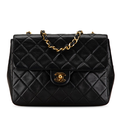 Black Chanel Mini Square Classic Lambskin Single Flap Crossbody Bag