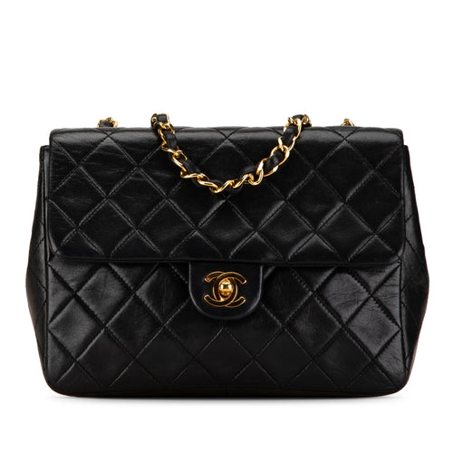 Black Chanel Mini Square Classic Lambskin Single Flap Crossbody Bag