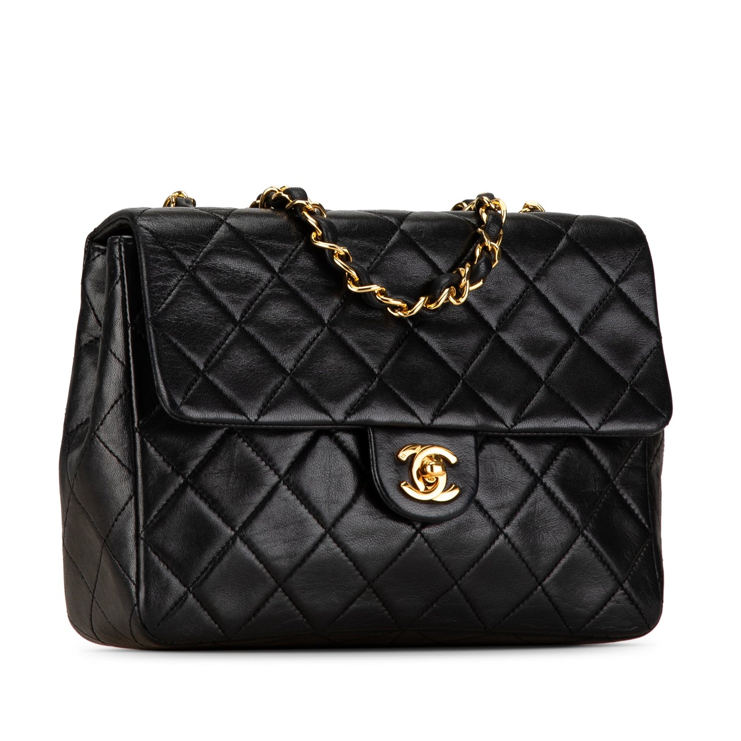 Black Chanel Mini Square Classic Lambskin Single Flap Crossbody Bag