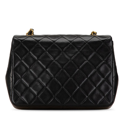 Black Chanel Mini Square Classic Lambskin Single Flap Crossbody Bag