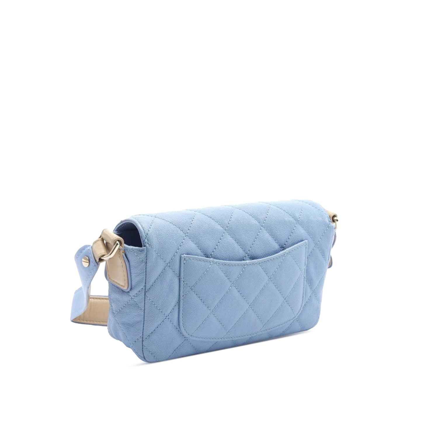 Blue Chanel CC Quilted Caviar Single Flap Crossbody Bag