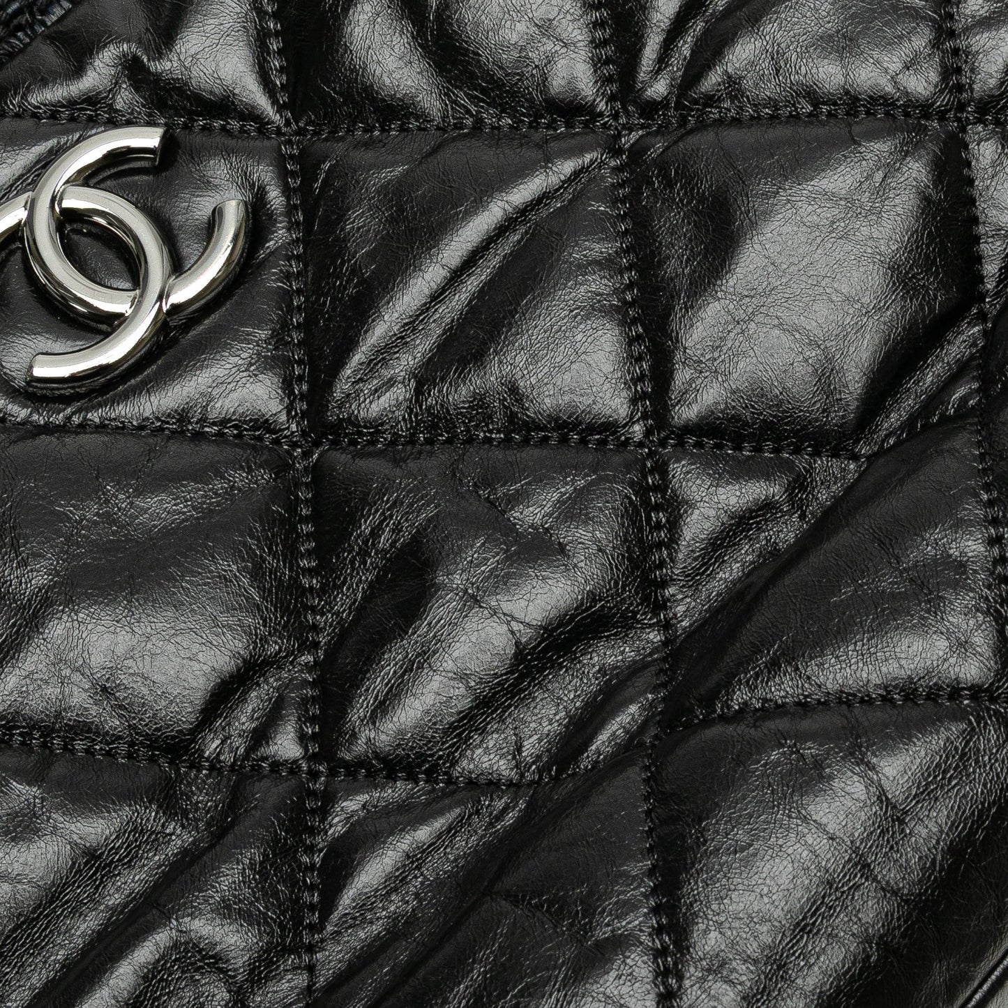 Black Chanel Quilted Glazed Calfskin and Tweed Portobello Frame Satchel