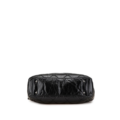 Black Chanel Quilted Glazed Calfskin and Tweed Portobello Frame Satchel