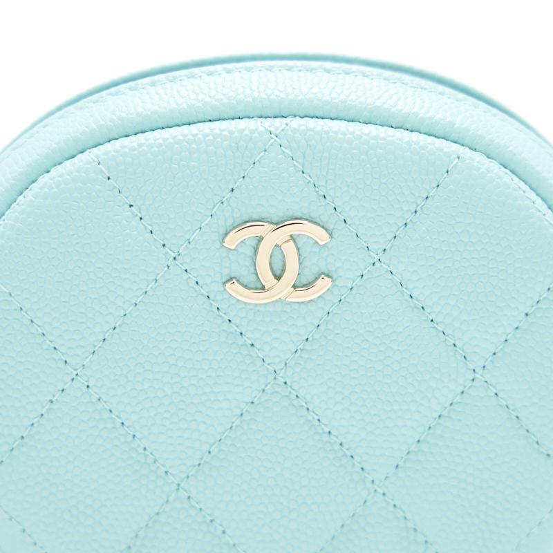 Chanel 19C Cavier Round Coin Purse Tiffany Blue